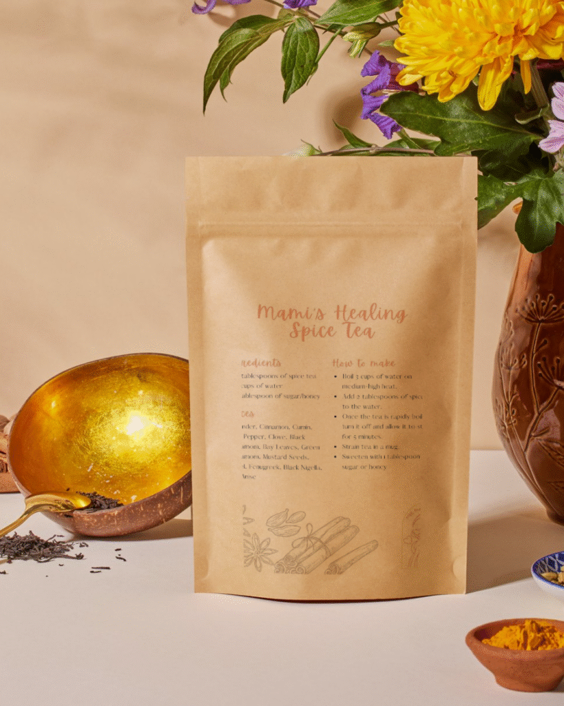 tea label design for Our Mother's Gift, a boutique mother's shop